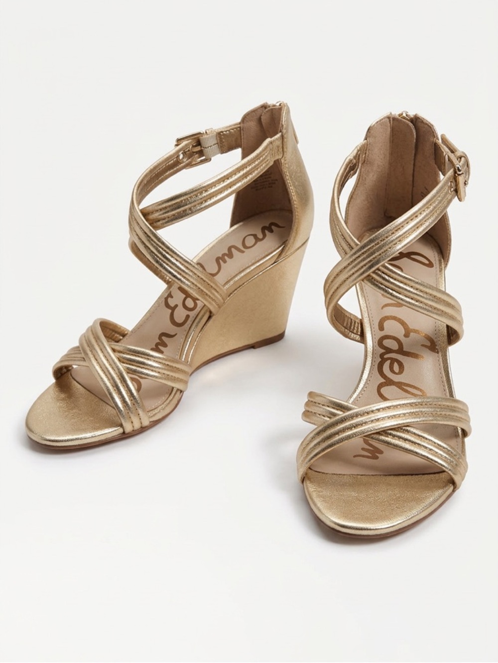 Sam Edelman Metallic Gold Strappy Wedge Sandals